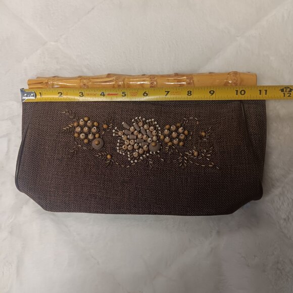 brown beaded clutch with faux bamboo snap closure - Picture 15 of 16